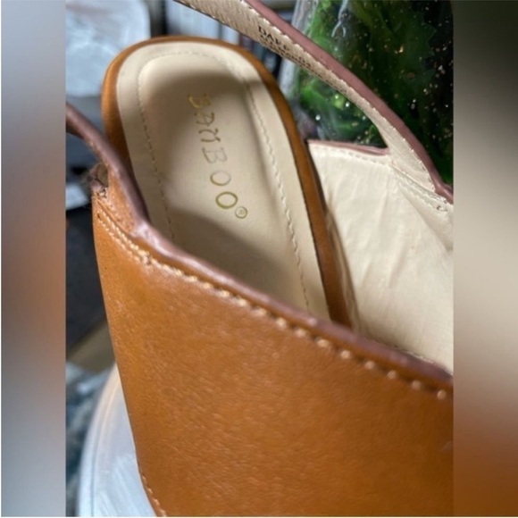 - “DAFF” COGNAC BAMBOO PLATFORM WEDGES OPEN TOE ANKLE STRAP WITH BUCKLE STRAPS 7 - Picture 6 of 9